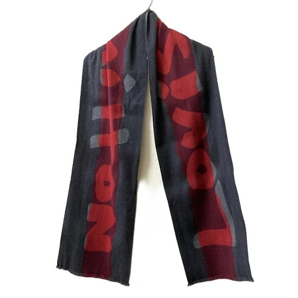 Auth LOUIS VUITTON - Dark Gray Gray Red Unconfirmed Scarf Wool Silk - Picture 2 of 11